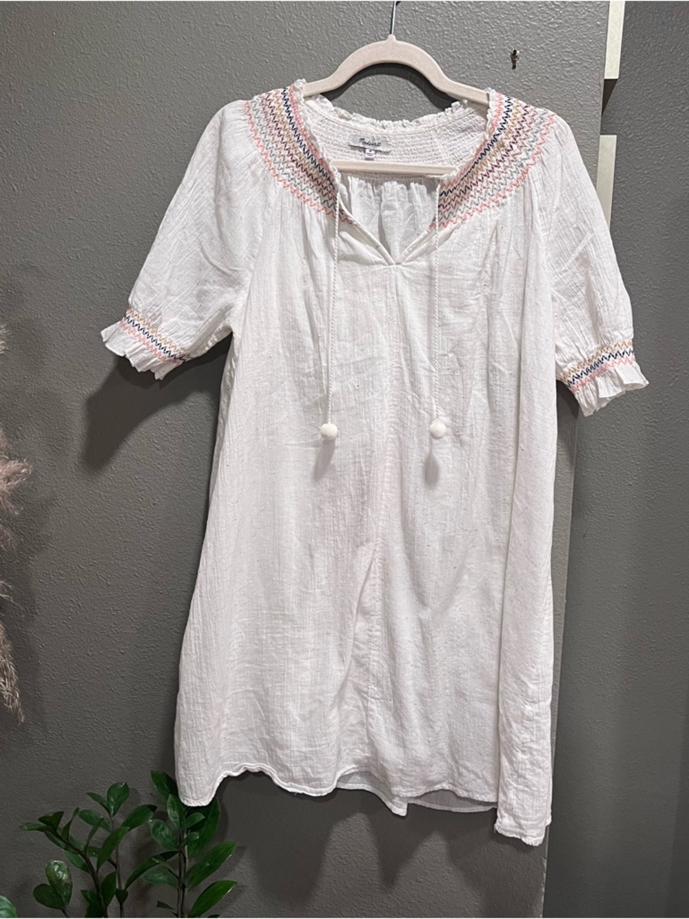 Madewell White Gauze Boho Dress with Colorful Smocked tunic